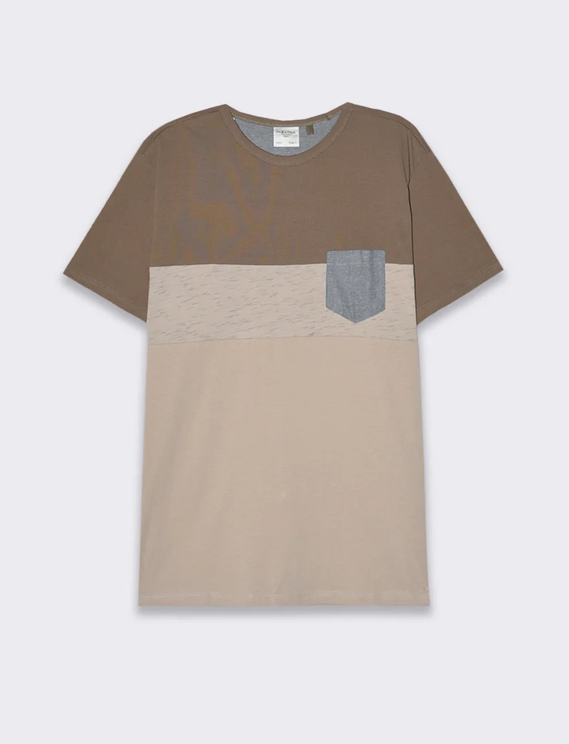 T-shirt con taschino da uomo - Grigio fango
