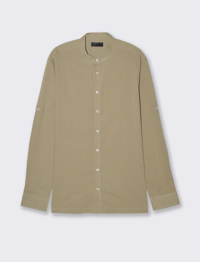 Camicia coreana in voile da uomo - Verde salvia