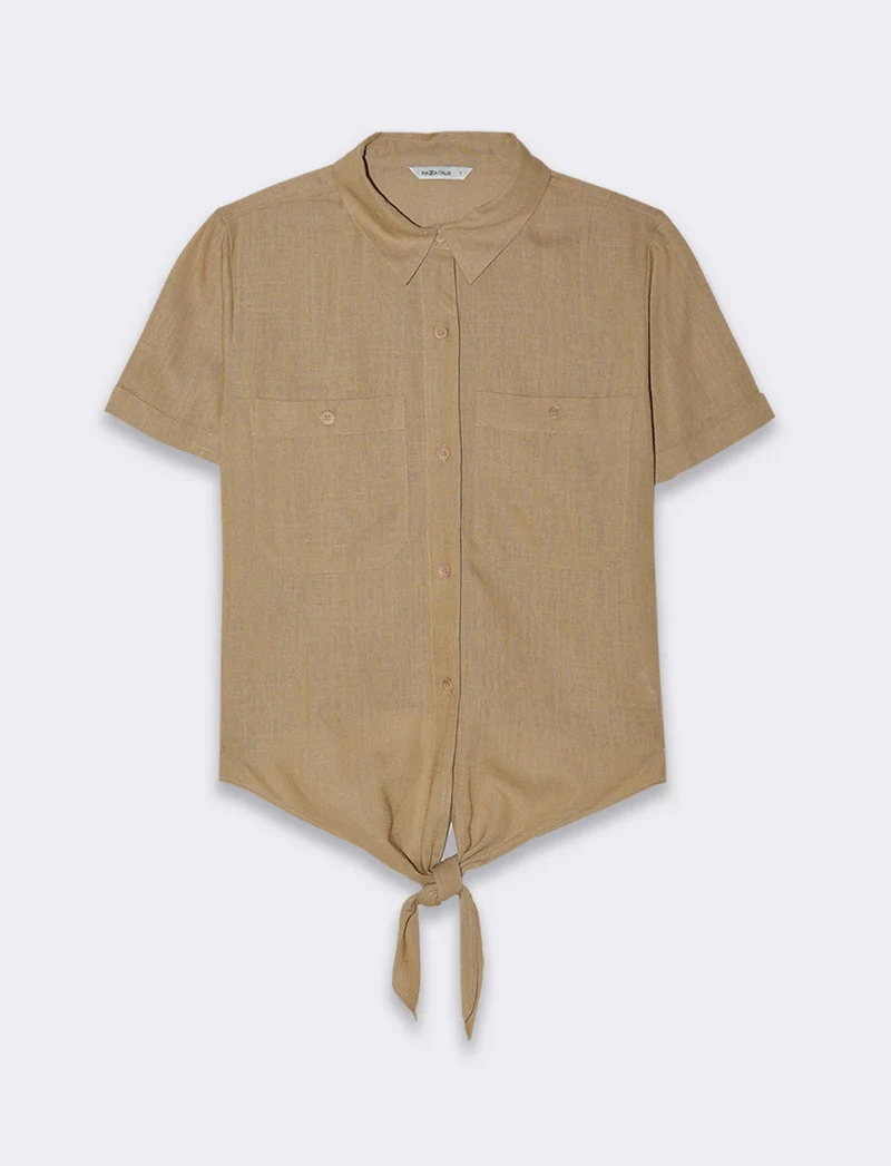 Camicia manica corta da donna - Caramello