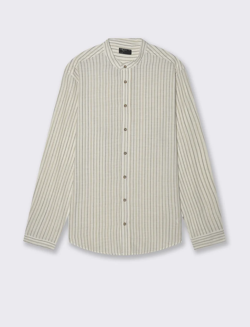 Camicia a righe effetto lino da uomo - Bianco