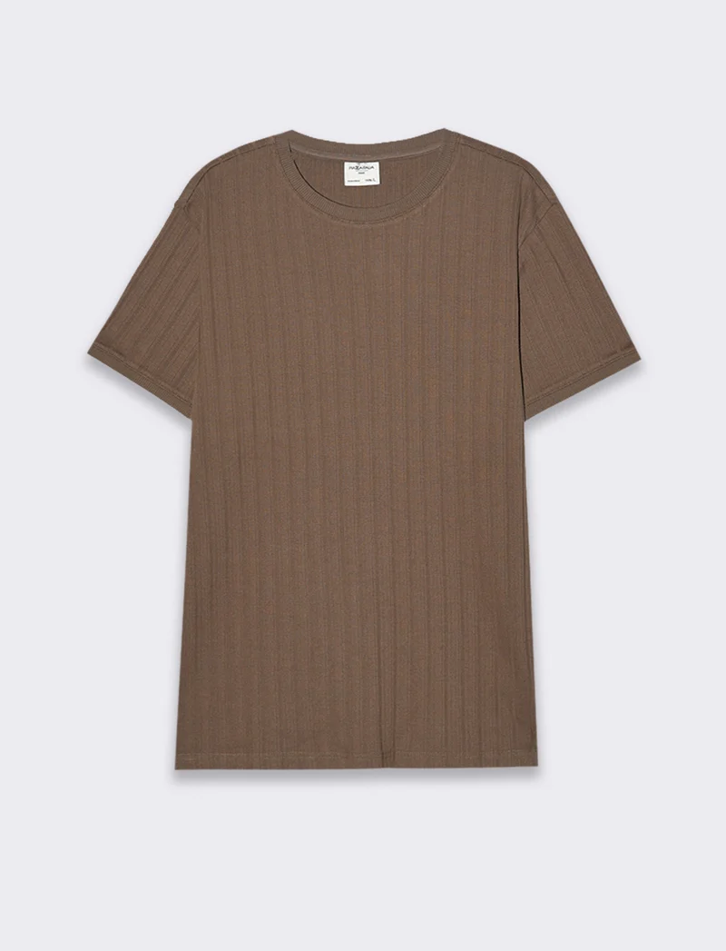 T-shirt struttura jacquard effetto maglia da uomo - Grigio fango