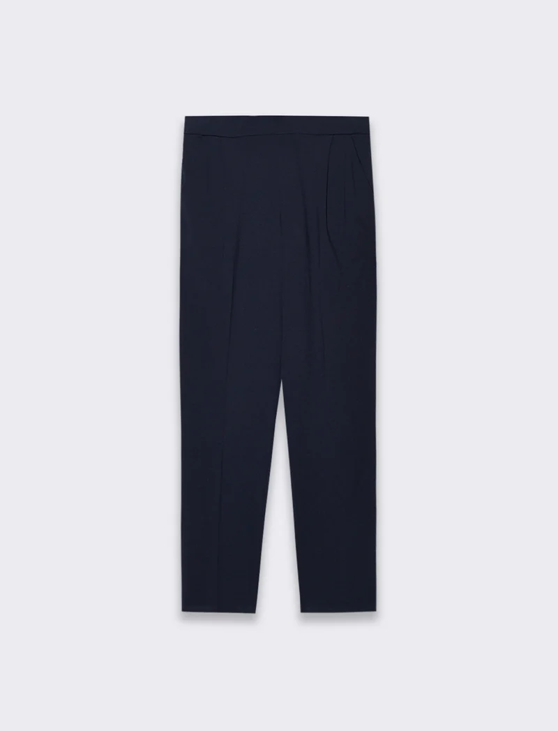 Pantalone elegante con taglio dritto, pieghe frontali e fascia elastica in vita. - Blu