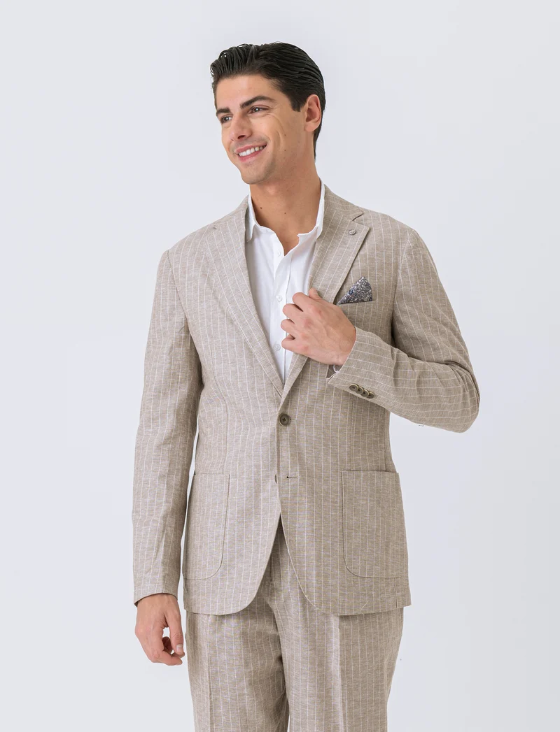 Blazer da completo tessuto linen blend da uomo - Beige