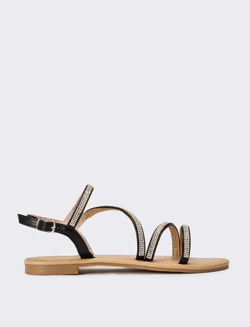 Sandalo da donna con strass - Nero