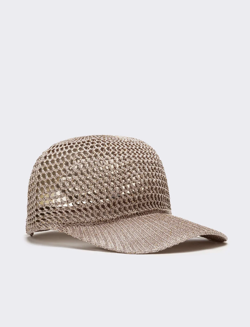 Cappello donna baseball effetto uncinetto con lurex - Beige