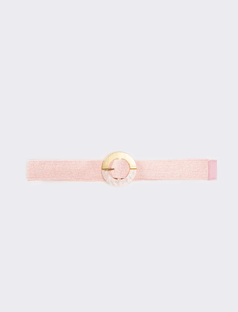 Cintura donna in paglia fibbia tonda - Rosa