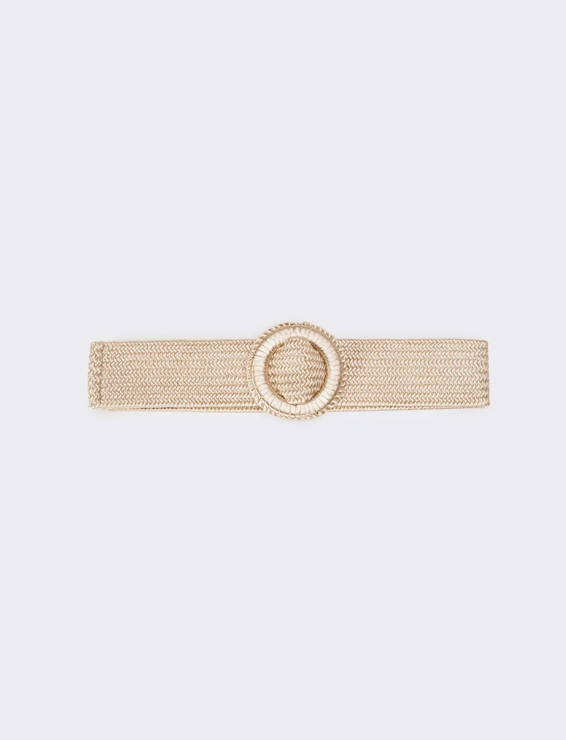 Cintura donna elastica intrecciata lucida - Beige