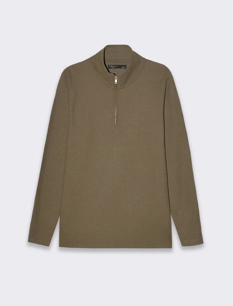 Maglia mezzo collo zip struttura waffel da uomo - Grigio ghiaccio