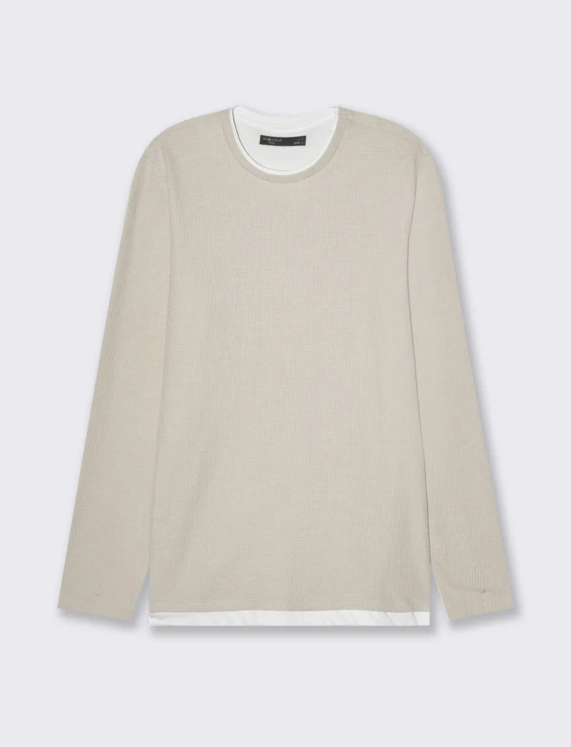 Maglia girocollo struttura waffel da uomo - Grigio ghiaccio