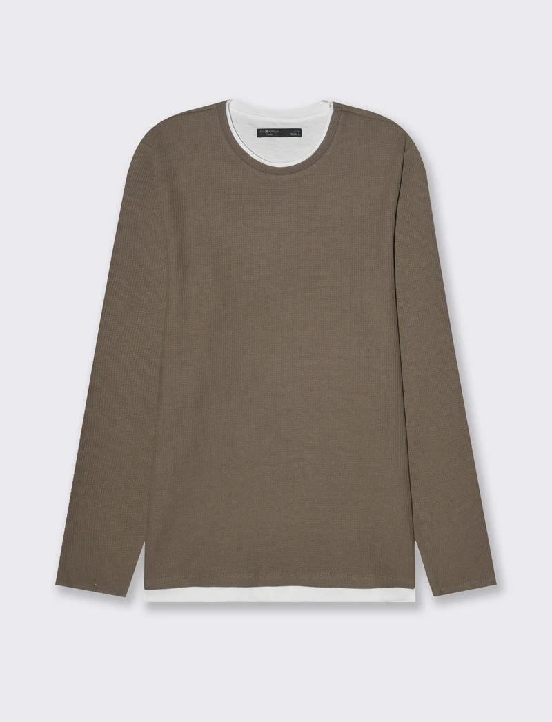 Maglia girocollo struttura waffel da uomo - Grigio fango