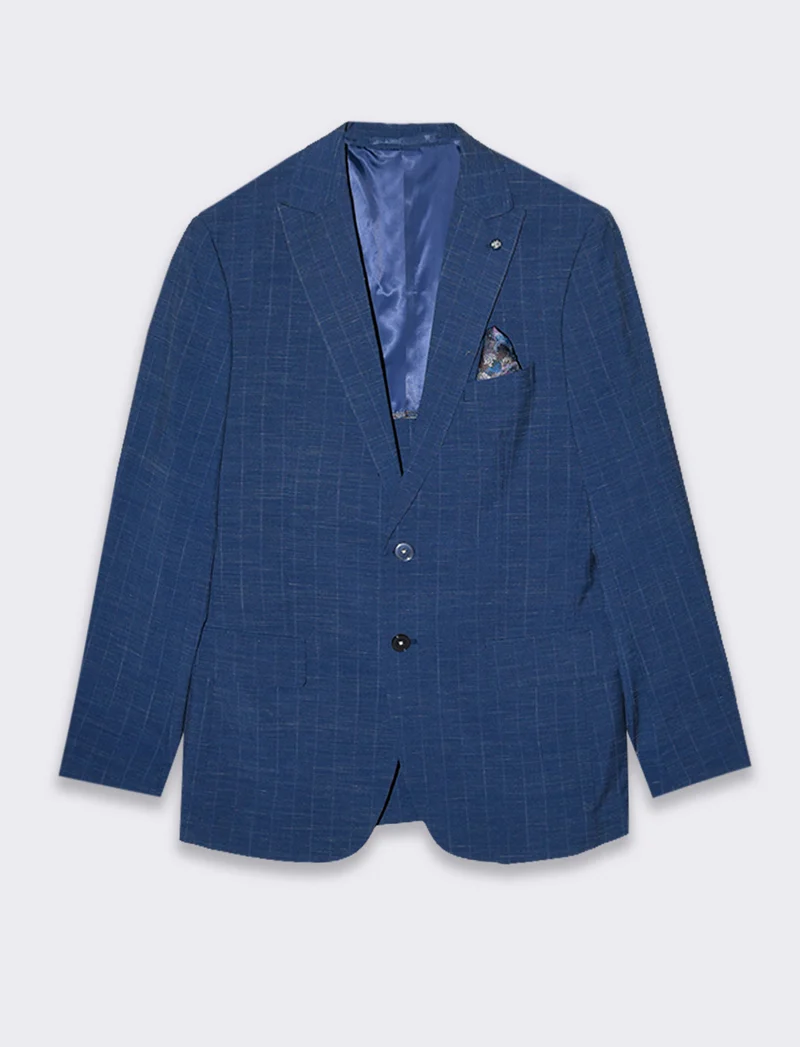 Blazer da completo gessato effetto slub da uomo - Blu melange