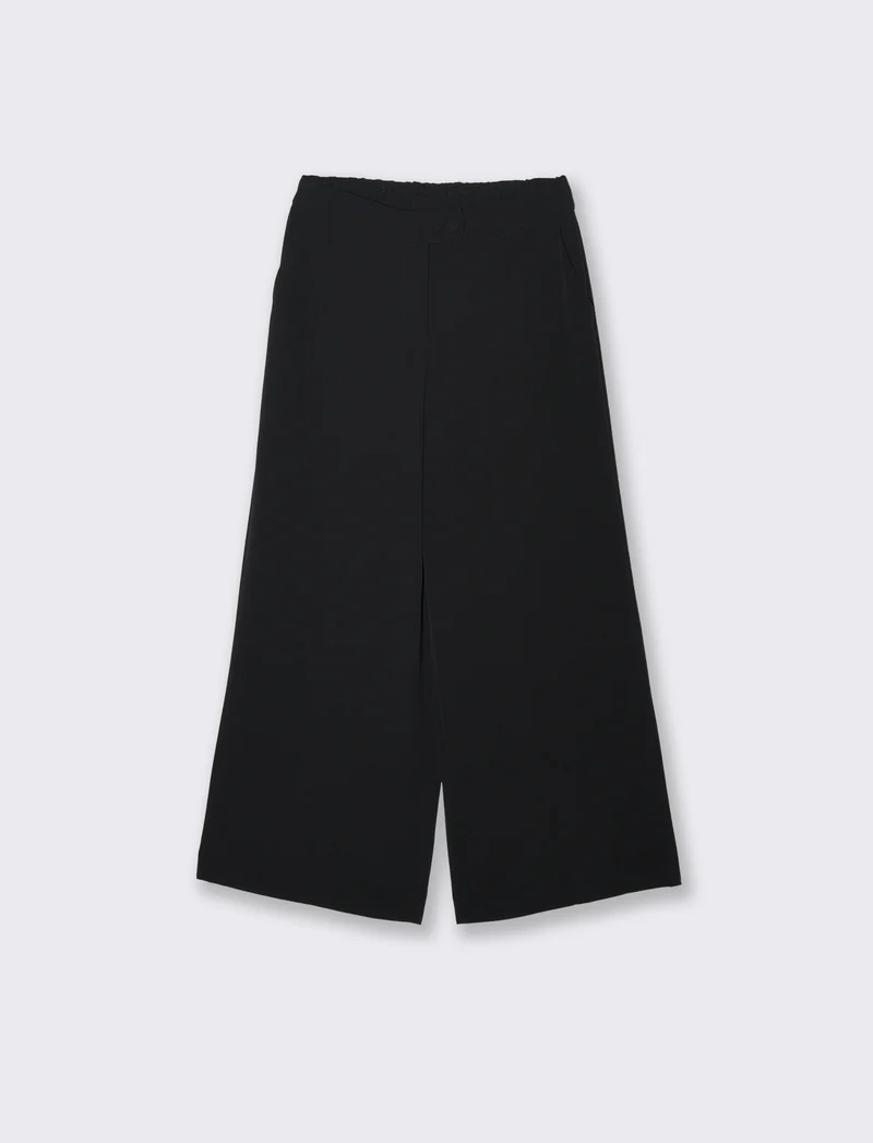 Pantalone coulotte con tasche ed elastico al dietro - Nero