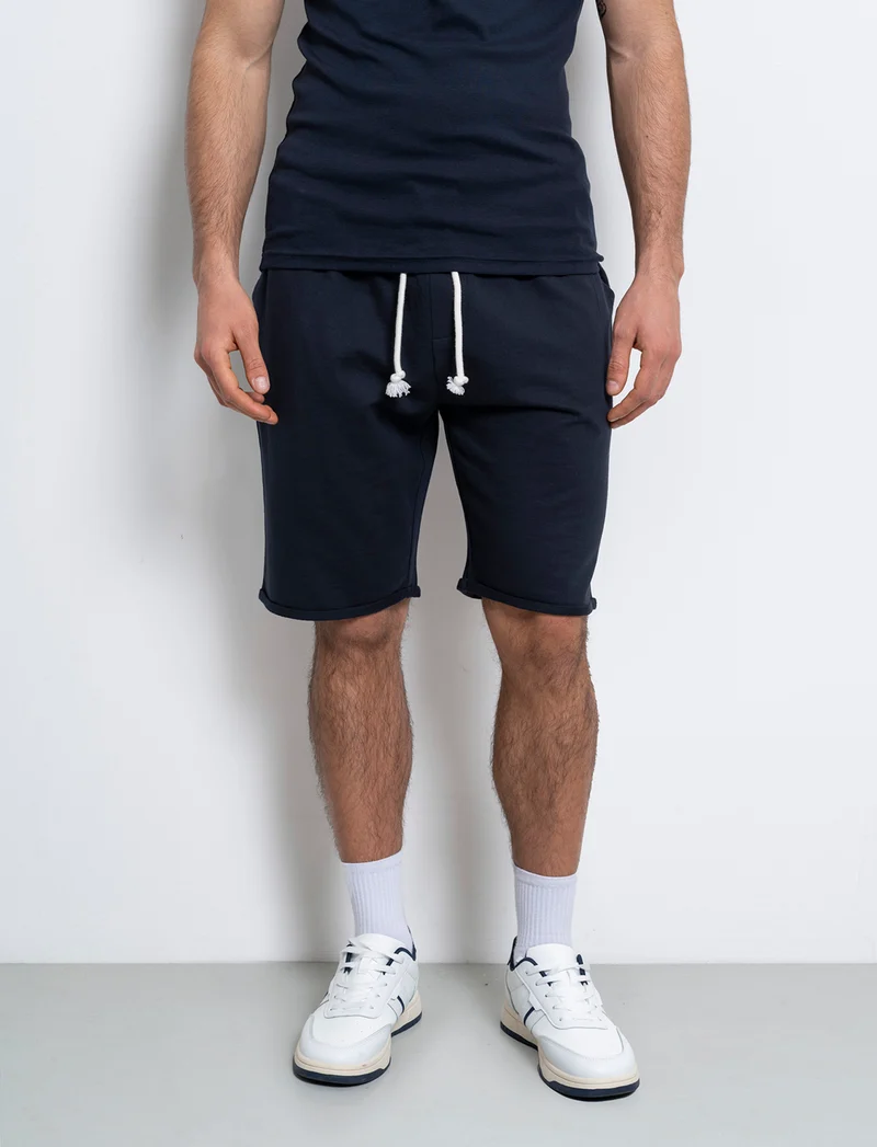 Bermuda basic in felpa con vita jogger da uomo - Blu