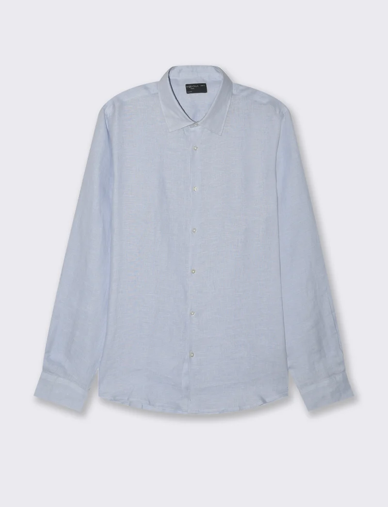 Camicia 100% lino da uomo - Celeste polvere