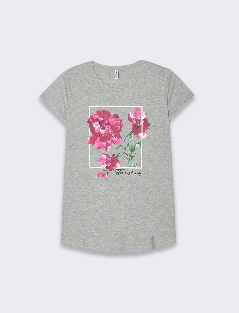 T-shirt con stampa da donna - Grigio chiaro mel.