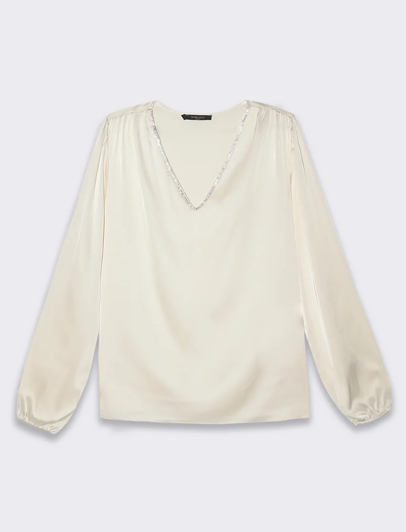 Casacca scollo V con inserti strass - Avorio