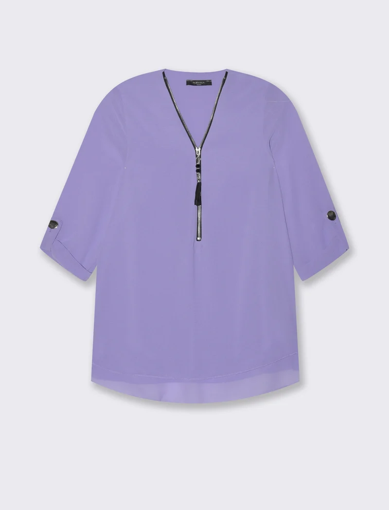Casacca manica 3/4 con bottone e zip sul davanti. - Lilla