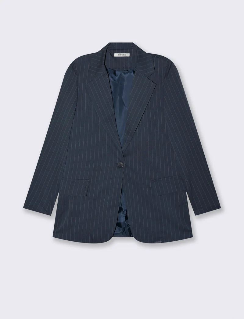 blazer in tessuto rigato con bottone sul davanti - Blu