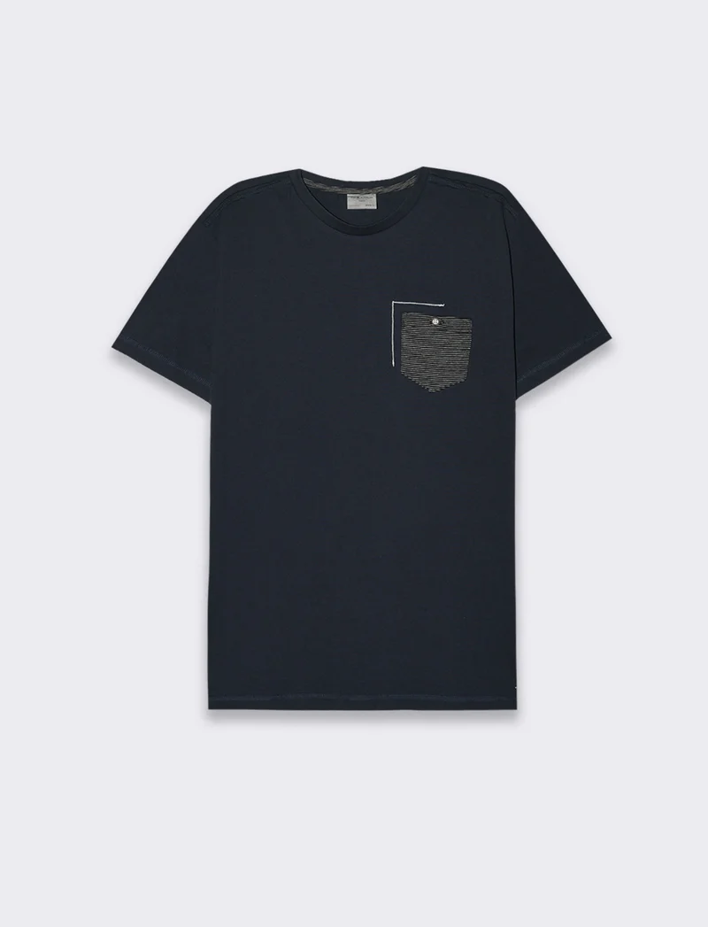 T-shirt con ricamo e taschino da uomo - Blu