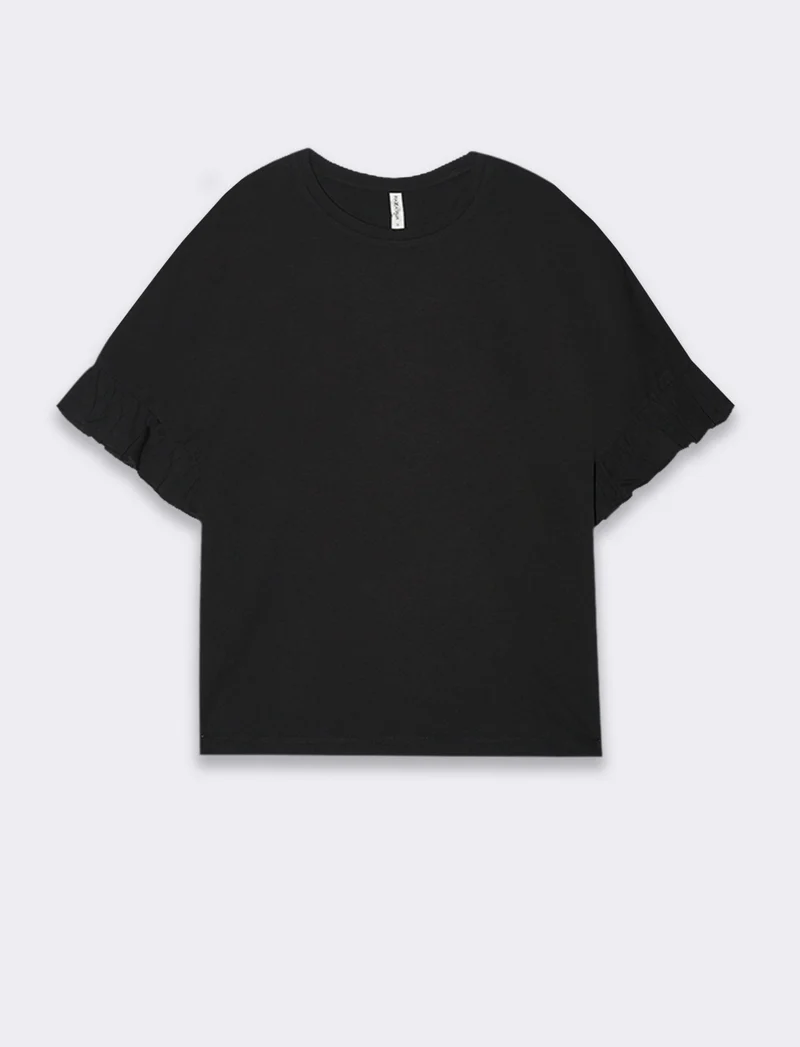 T-shirt con ruches da donna - Nero