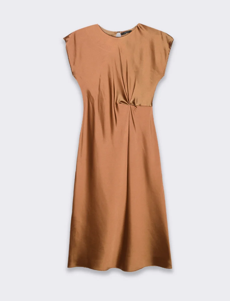 Vestito smanicato di raso - Cacao