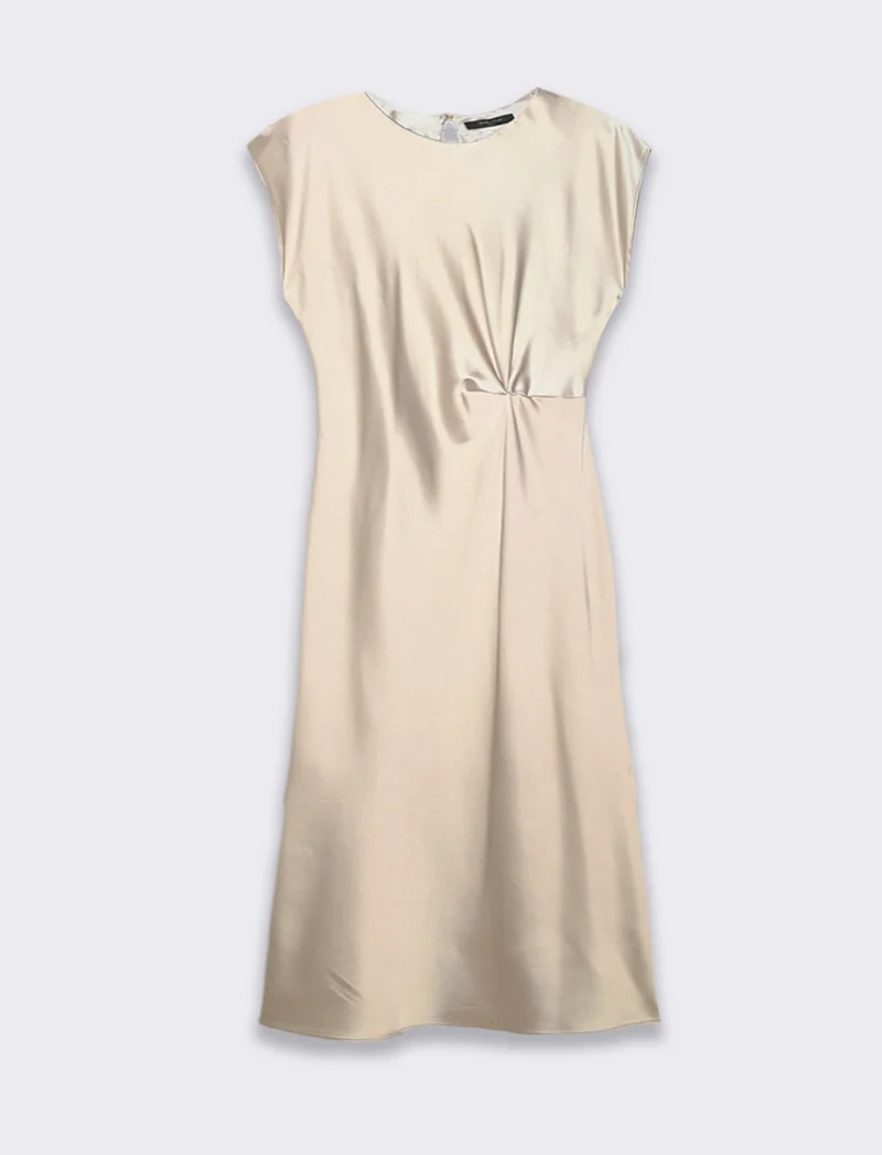 Vestito smanicato di raso - Bianco burro