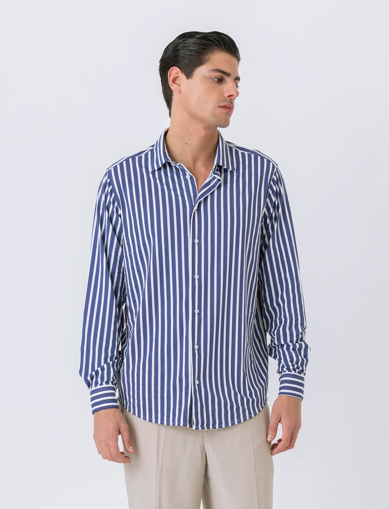 Camicia a righe soft touch regular fit da uomo - Blu