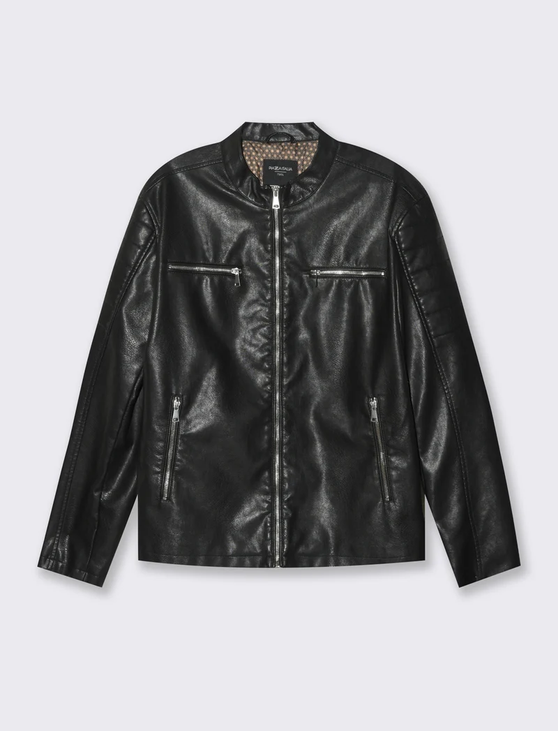 Giubbotto biker effetto pelle da uomo - Nero