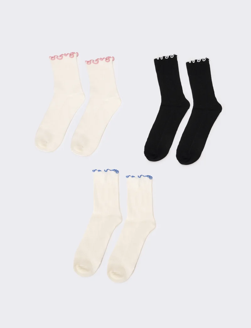 Calzini tripack con polsino frill - Nero
