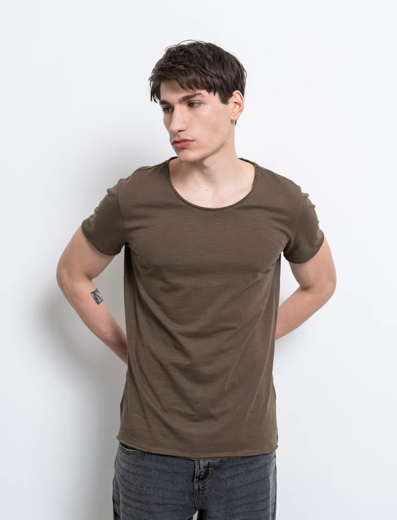 T-shirt cotone slub regular fit da uomo - Verde kaki