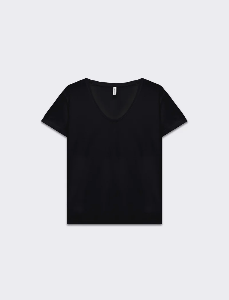 T-shirt scollo a v da donna - Nero